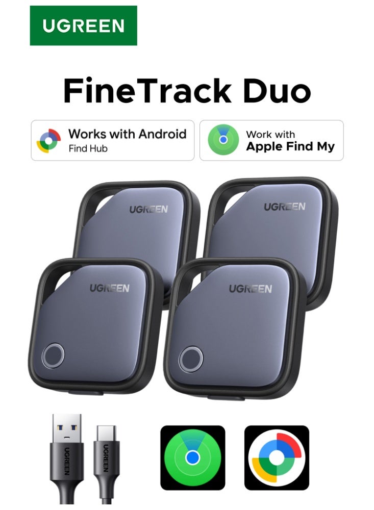 Ugreen FineTrack Duo Smart Tracker Kit (4 Pack) Work with iOS & Android USB-C Rechargeable Bluetooth Tracker Beep Sound, for Key Luggage Passport Car, Fit for iPhone 17 Samsung Galaxy S26 black - Image 1